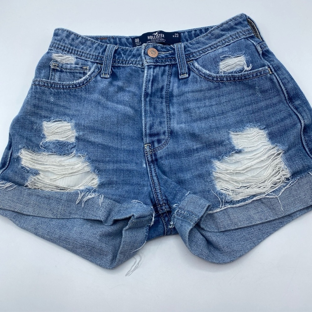 Jorts Hollister High Rise Mom Blue Jean  Shorts Stretch  Sz 00 W23 Button Fly